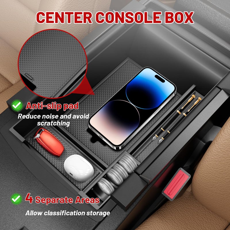 RED WOLF صينية تنظيم كونسول وسط RED WOLF لسيارات BMW 2014-2016 X5 F15 2015-2019 X6 F16 صندوق مسند الذراع تخزين ثانوي مع فتحة محفوظة لكابل الشحن تتطابق تمامًا - Image 4